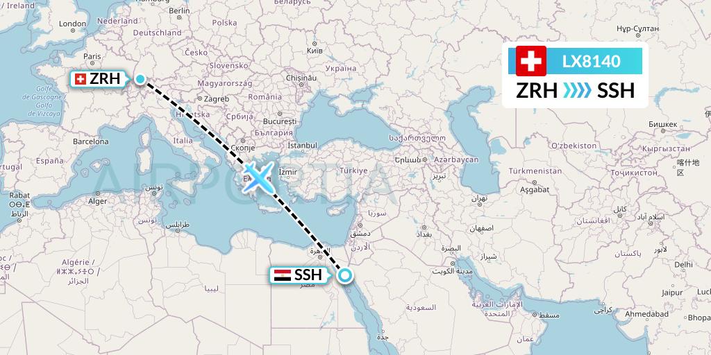 LX8140 Swiss Flight Map: Zurich to Sharm el-Sheikh