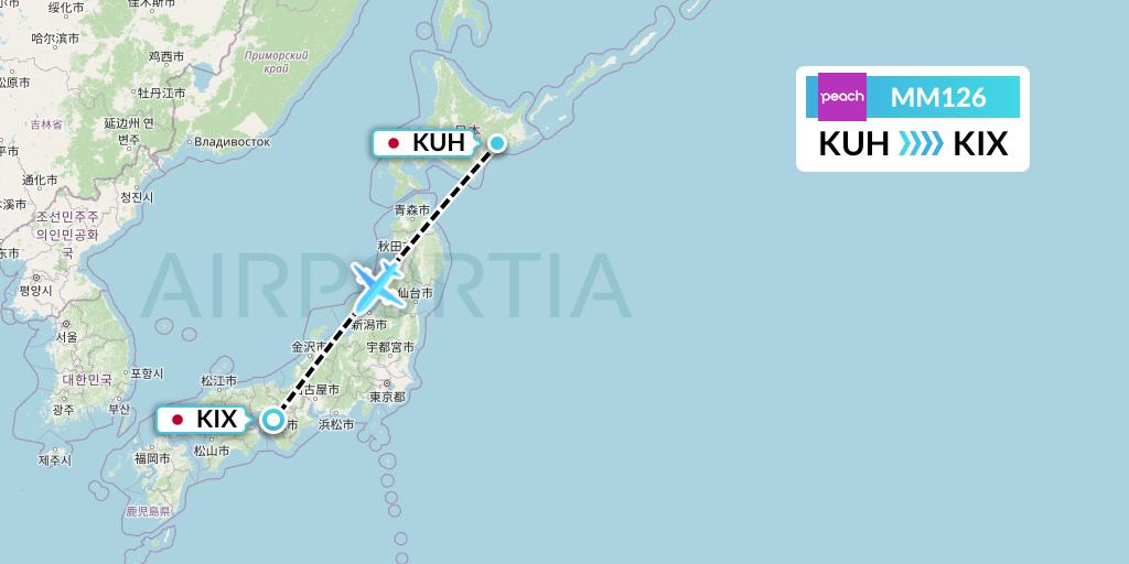 MM126 Peach Aviation Flight Map: Kushiro to Osaka