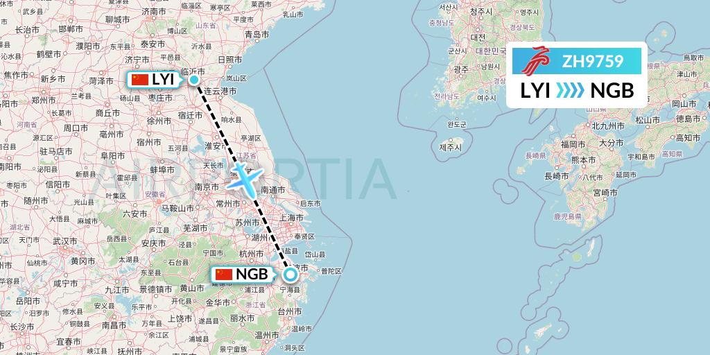 ZH9759 Shenzhen Airlines Flight Map: Linyi to Ningbo