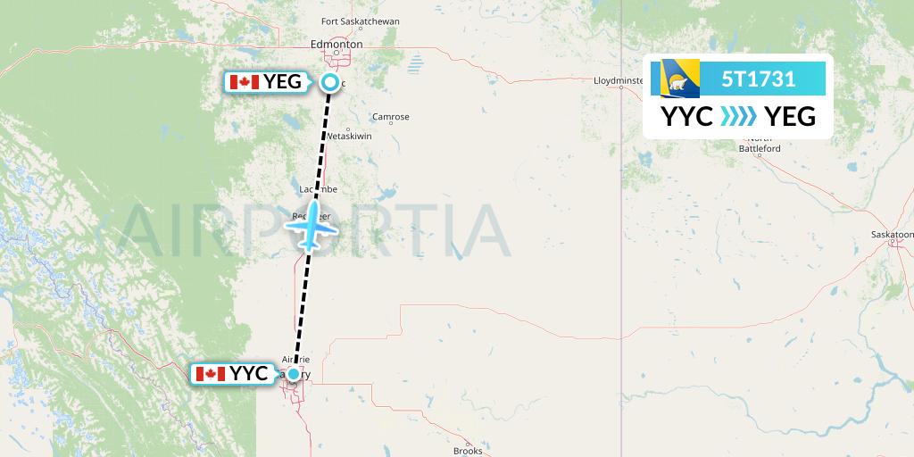5T1731 Canadian North Flight Map: Calgary to Edmonton