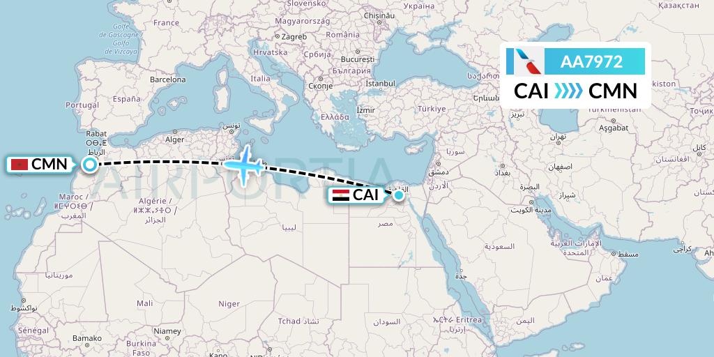 AA7972 American Airlines Flight Map: Cairo to Casablanca