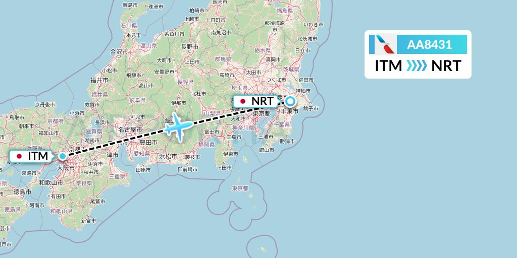 AA8431 American Airlines Flight Map: Osaka to Tokyo