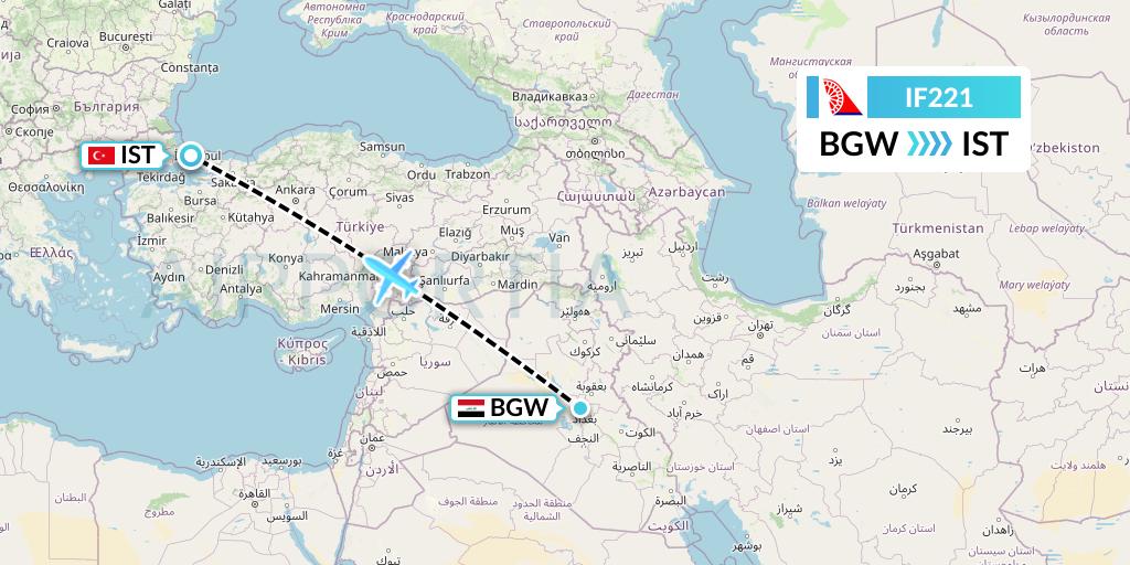 IF221 Fly Baghdad Flight Map: Baghdad to Istanbul