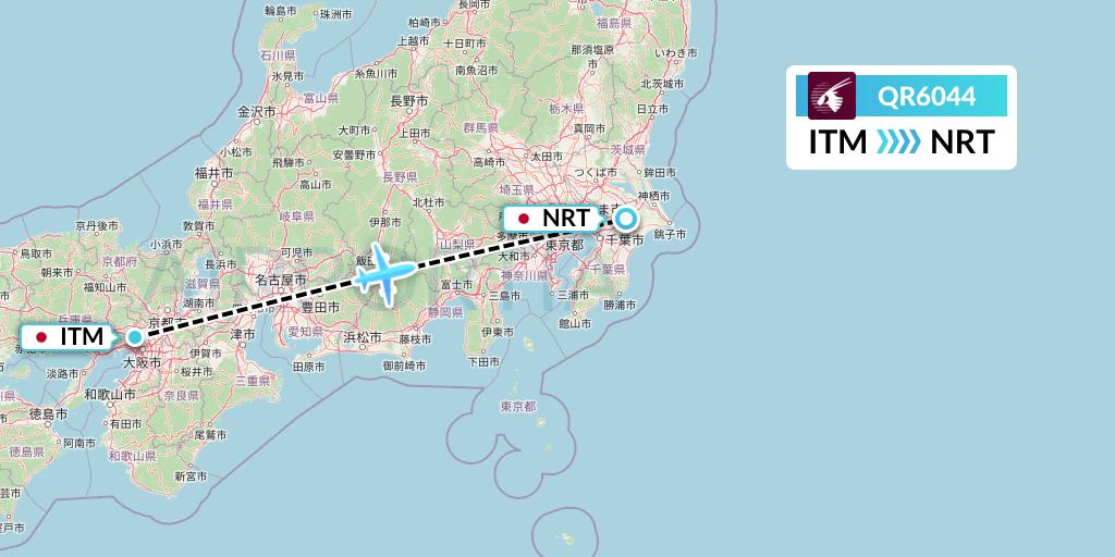 QR6044 Qatar Airways Flight Map: Osaka to Tokyo
