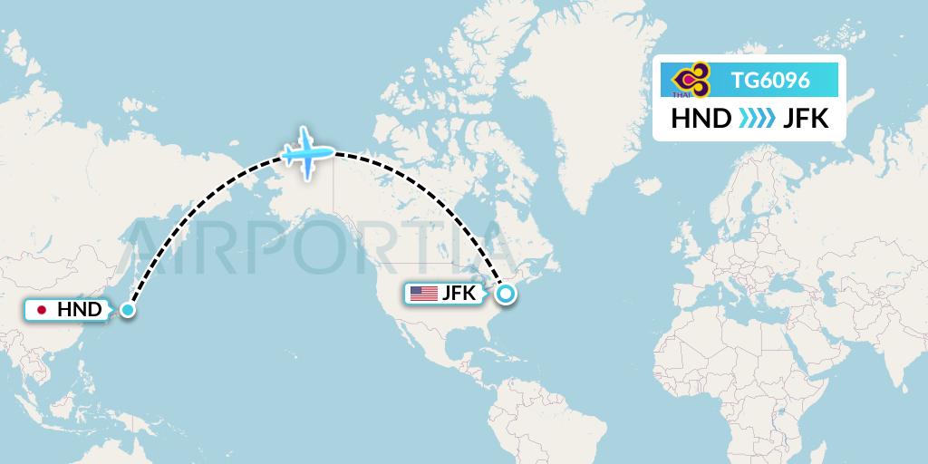 TG6096 Thai Airways Flight Map: Tokyo to New York