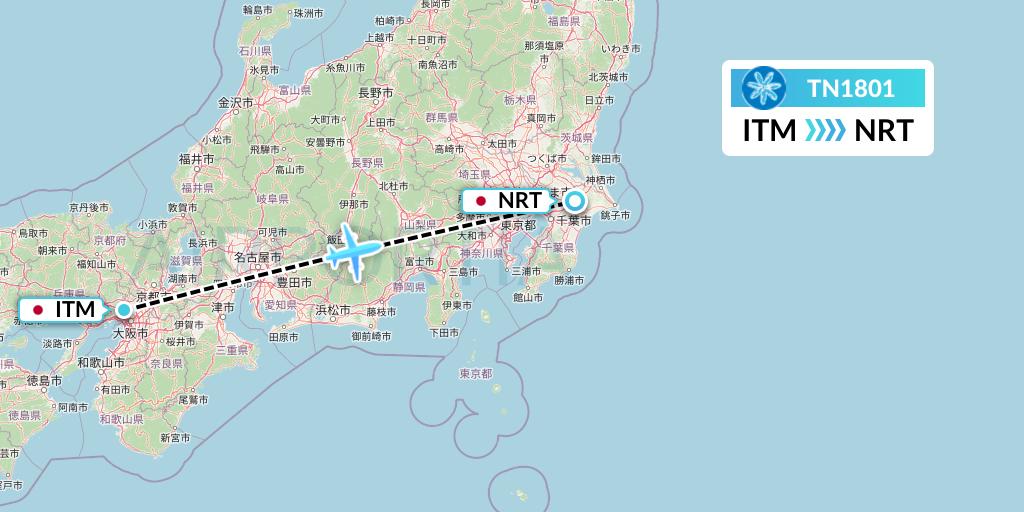 TN1801 Air Tahiti Nui Flight Map: Osaka to Tokyo