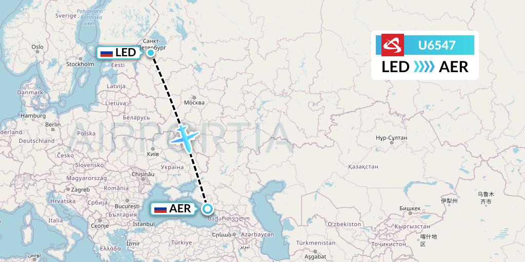 U6547 Ural Airlines Flight Map: St. Petersburg to Sochi