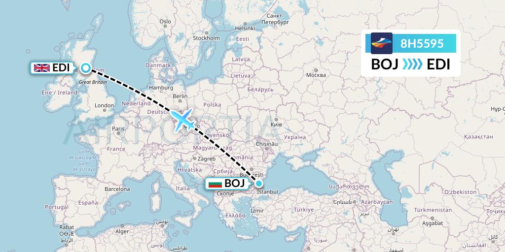 8H5595 BH Air Flight Map: Burgas to Edinburgh