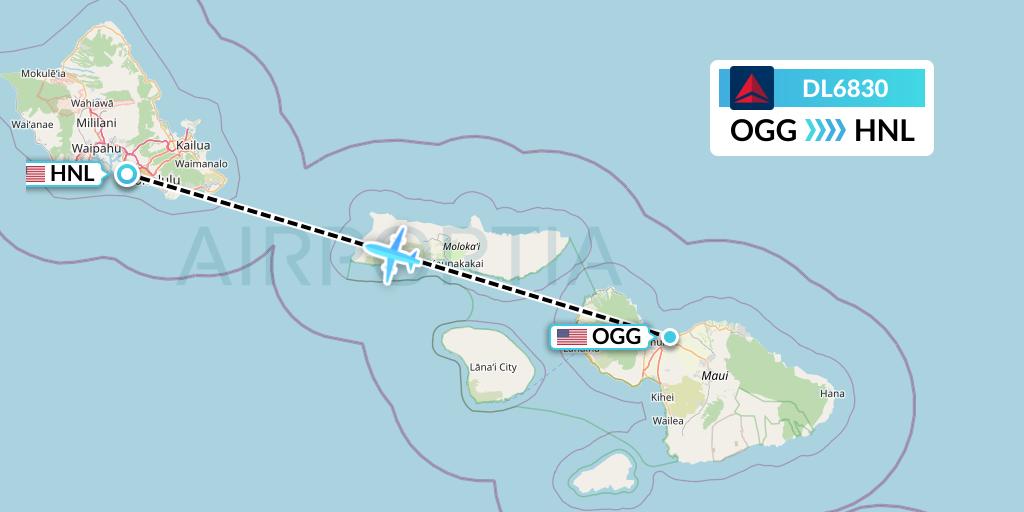 DL6830 Delta Air Lines Flight Map: Kahului to Honolulu