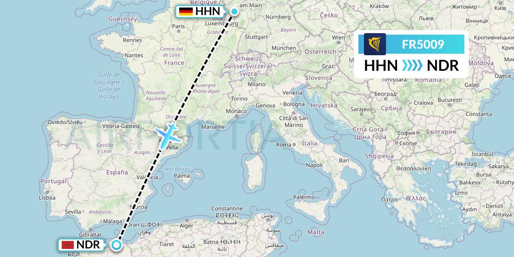 FR5009 Ryanair Flight Map: Hahn to Nador