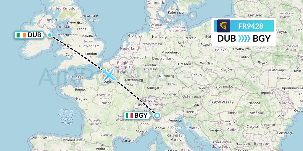 FR9428 Ryanair Flight Map: Dublin to Milan