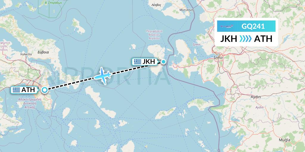 GQ241 Sky Express (Greece) Flight Map: Chios to Athens