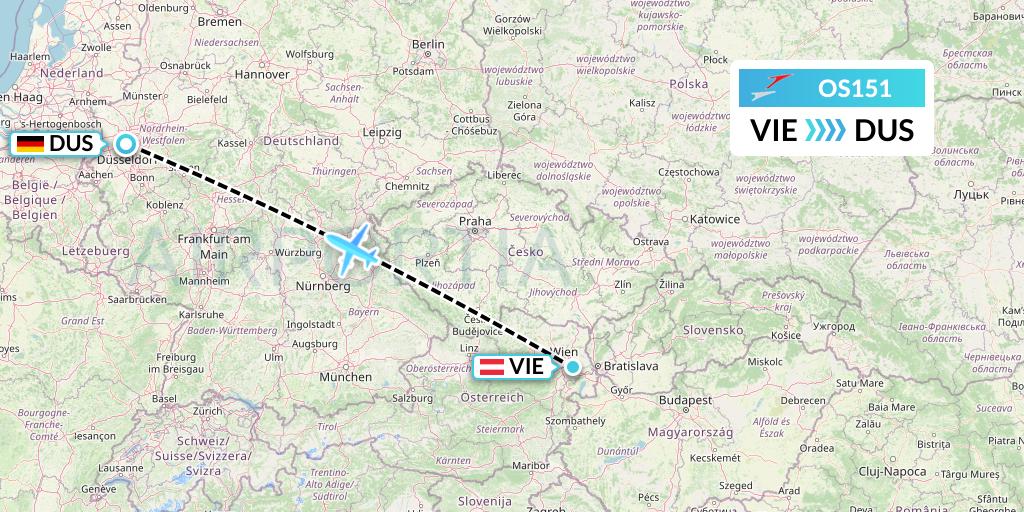 OS151 Austrian Airlines Flight Map: Vienna to Dusseldorf