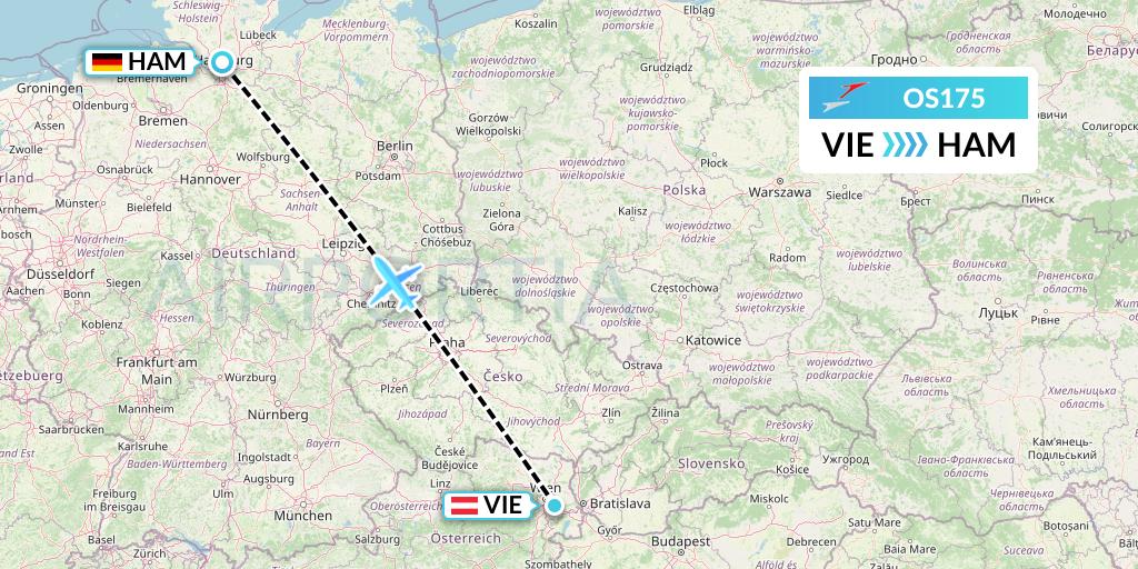 OS175 Austrian Airlines Flight Map: Vienna to Hamburg