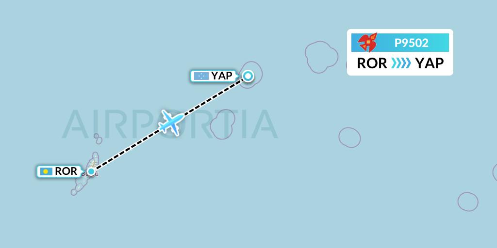 P9502 Asia Pacific Airlines Flight Map: Airai to Yap