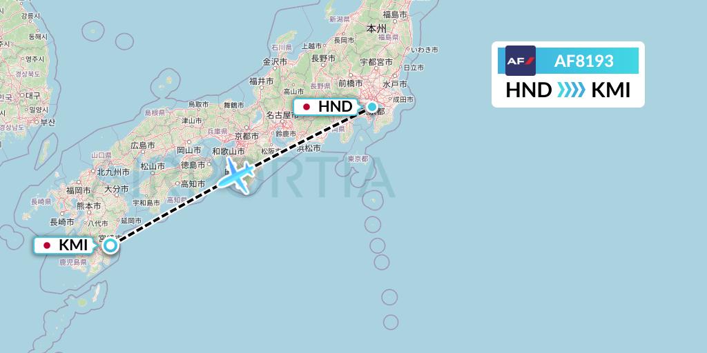 AF8193 Air France Flight Map: Tokyo to Miyazaki