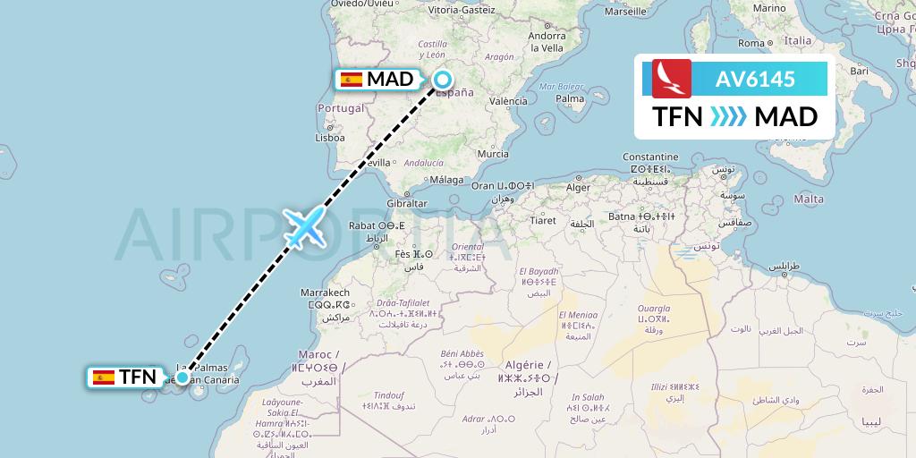 AV6145 Avianca Flight Map: Tenerife to Madrid