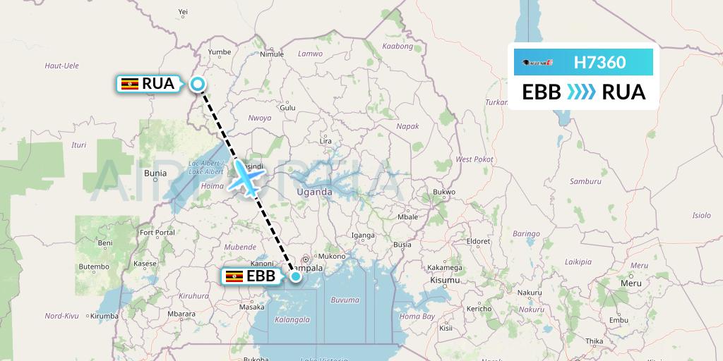 H7360 Eagle Air Flight Map: Entebbe to Arua