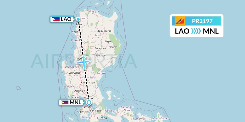 PR2197 Philippine Airlines Flight Map: Laoag City to Manila