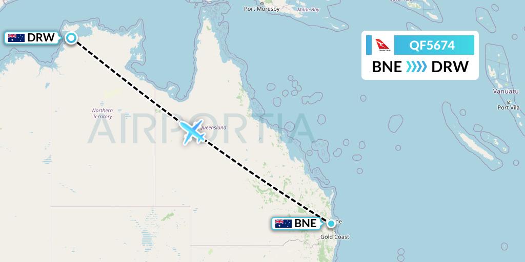 QF5674 Qantas Flight Map: Brisbane to Darwin