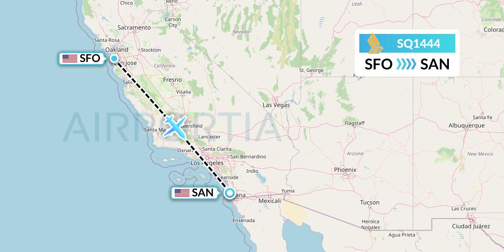SQ1444 Singapore Airlines Flight Map: San Francisco to San Diego