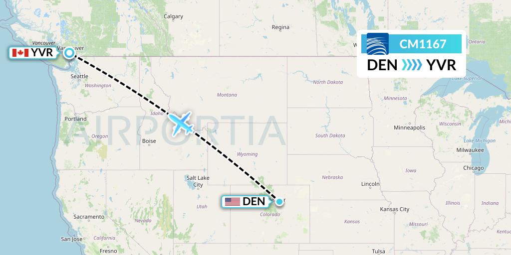 CM1167 Copa Airlines Flight Map: Denver to Vancouver