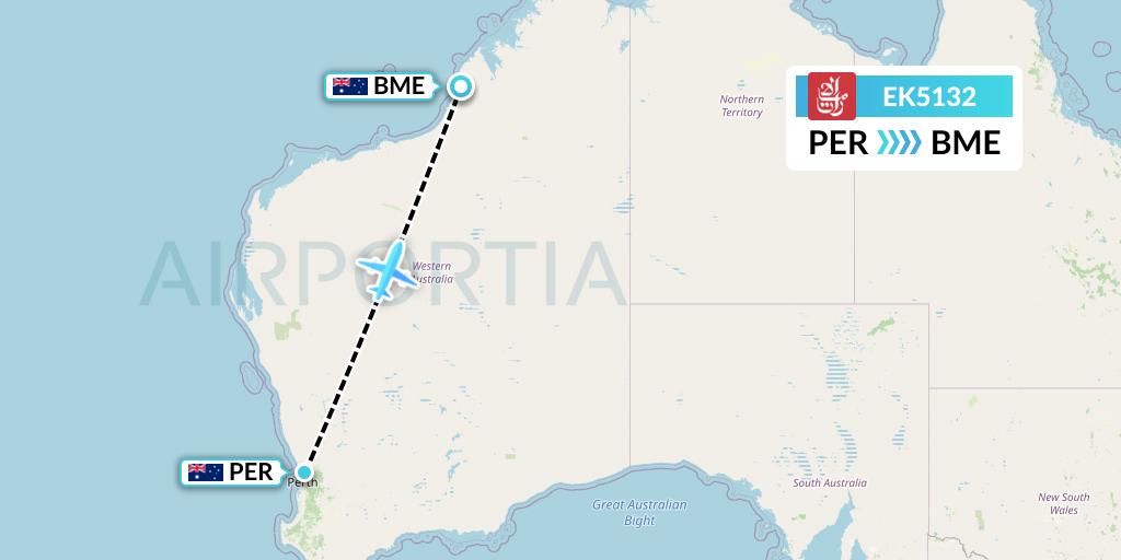 EK5132 Emirates Flight Map: Perth to Broome