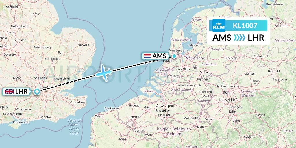 KL1007 KLM Flight Map: Amsterdam to London