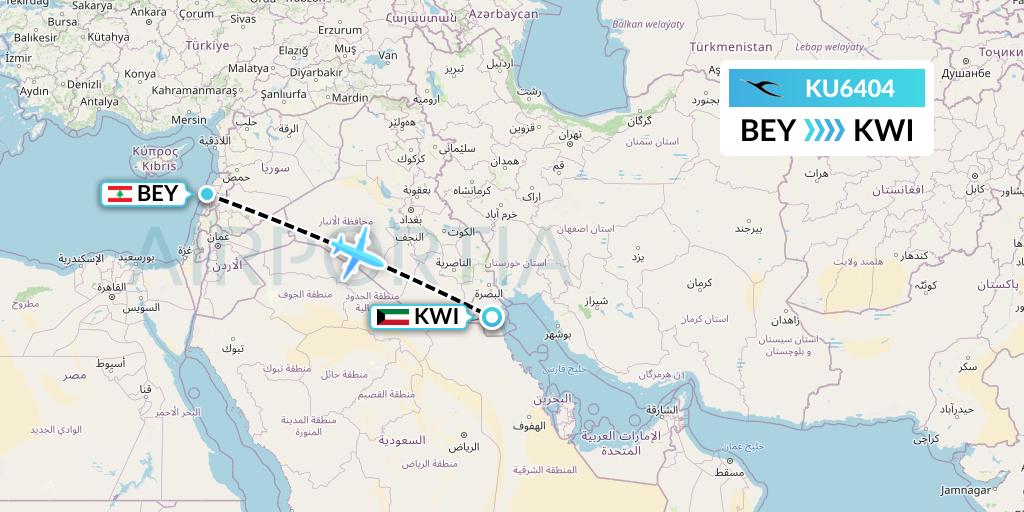 KU6404 Kuwait Airways Flight Map: Beirut to Kuwait City