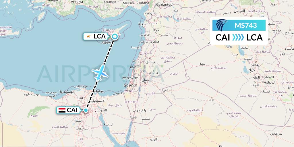 MS743 EgyptAir Flight Map: Cairo to Larnaca