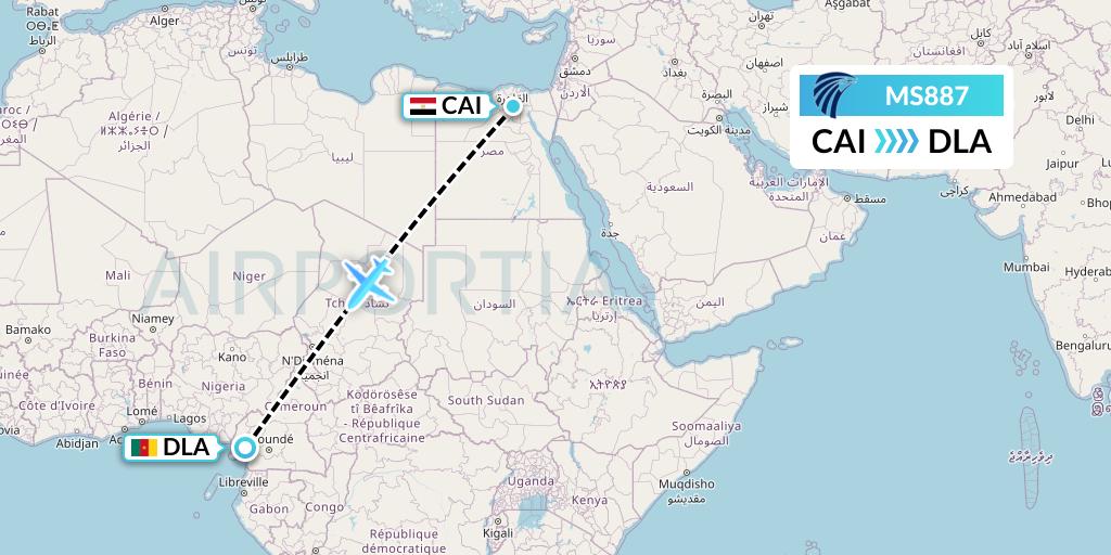 MS887 EgyptAir Flight Map: Cairo to Douala