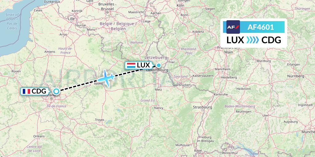 AF4601 Air France Flight Map: Luxembourg to Paris