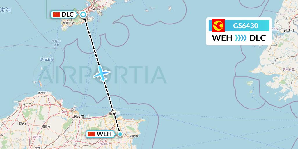 GS6430 Tianjin Airlines Flight Map: Weihai to Dalian