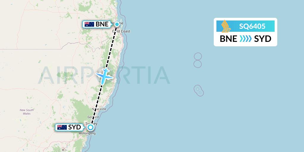 SQ6405 Singapore Airlines Flight Map: Brisbane to Sydney