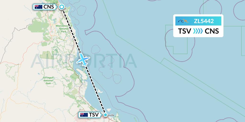 ZL5442 Regional Express Flight Map: Townsville to Cairns
