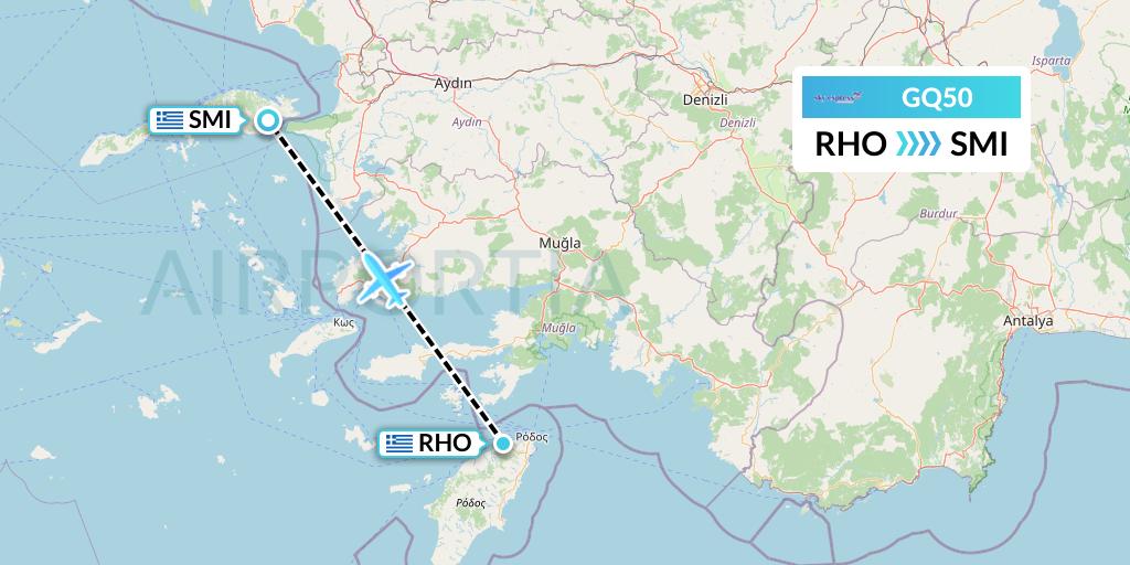 GQ50 Sky Express (Greece) Flight Map: Rhodes to Samos