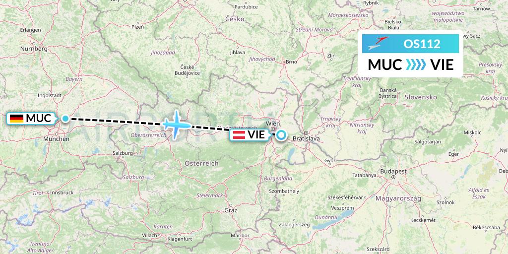 OS112 Austrian Airlines Flight Map: Munich to Vienna