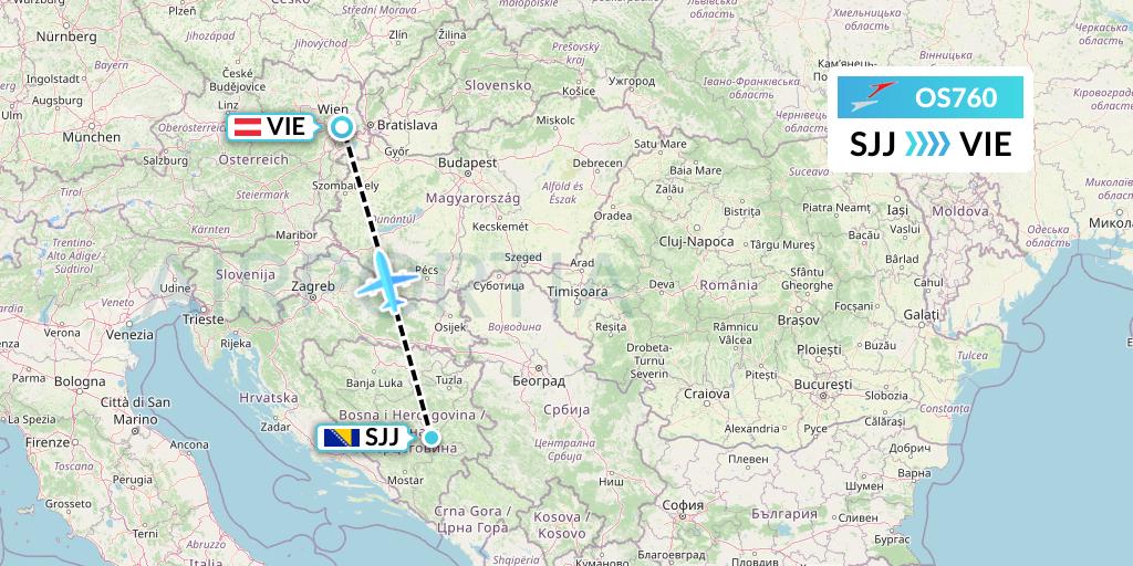OS760 Austrian Airlines Flight Map: Sarajevo to Vienna