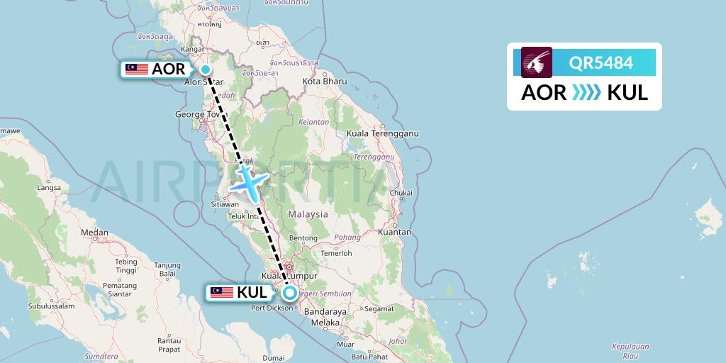 QR5484 Qatar Airways Flight Map: Alor Setar to Kuala Lumpur