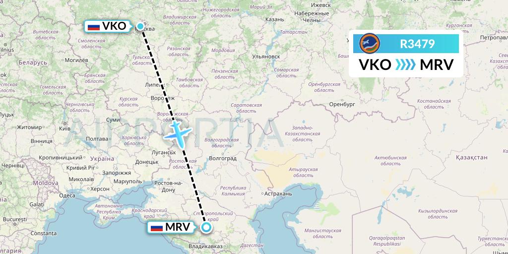 R3479 Yakutia Airlines Flight Map: Moscow to Mineralnye Vody