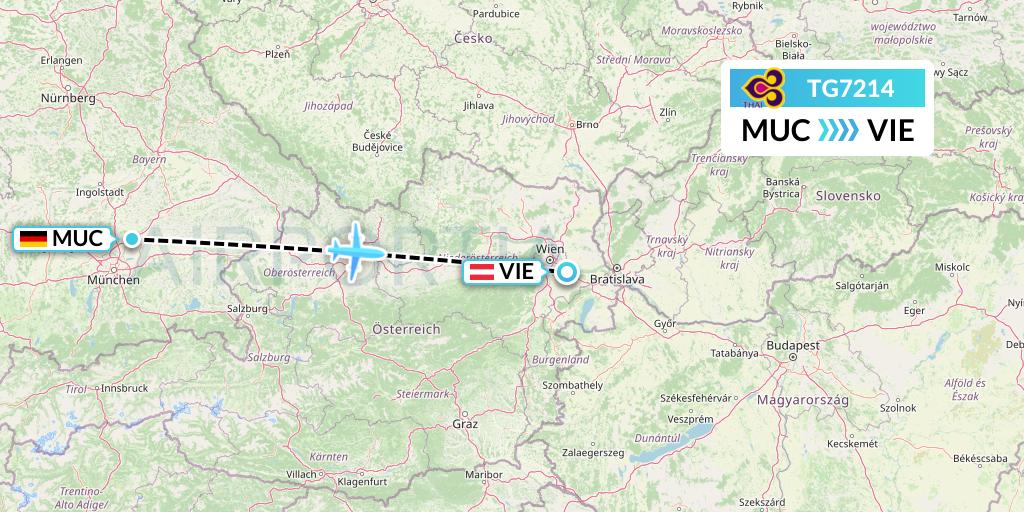 TG7214 Thai Airways Flight Map: Munich to Vienna