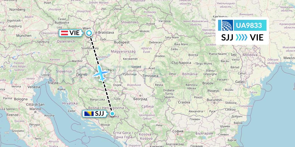 UA9833 United Airlines Flight Map: Sarajevo to Vienna