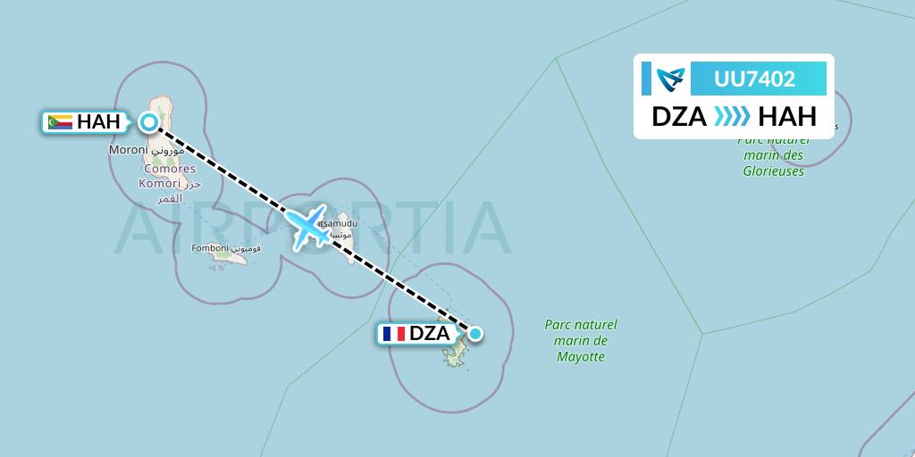 UU7402 Air Austral Flight Map: Dzaoudzi to Moroni