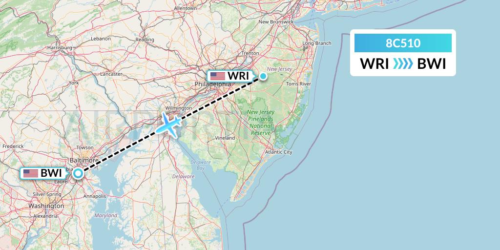 8C510 Air Transport International Flight Map: Wrightstown to Baltimore