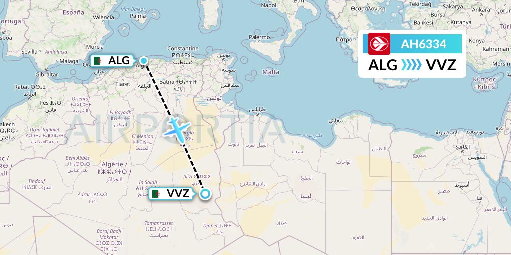 AH6334 Air Algerie Flight Map: Algiers to Illizi