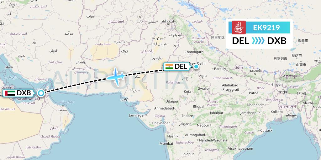 EK9219 Emirates Flight Map: Delhi to Dubai