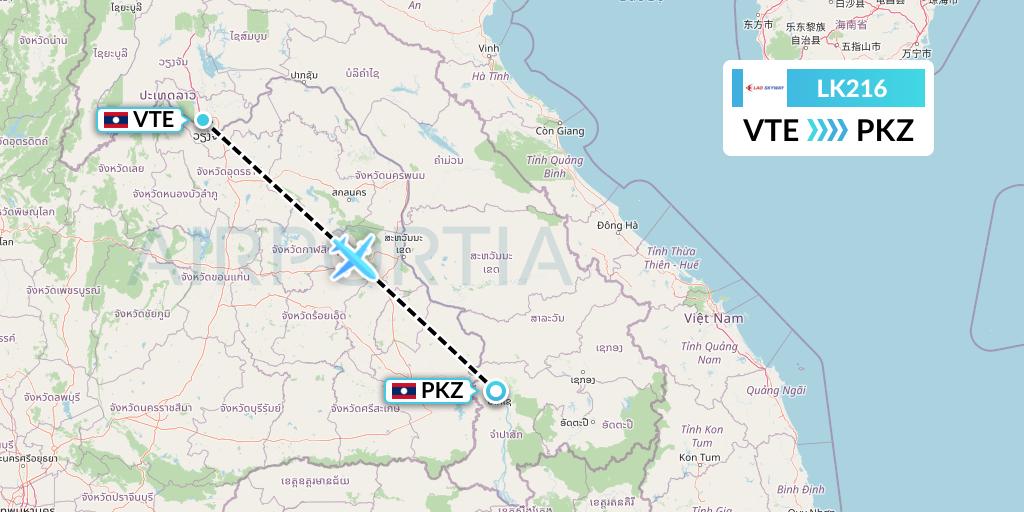 LK216 Lao Skyway Flight Map: Vientiane to Pakse