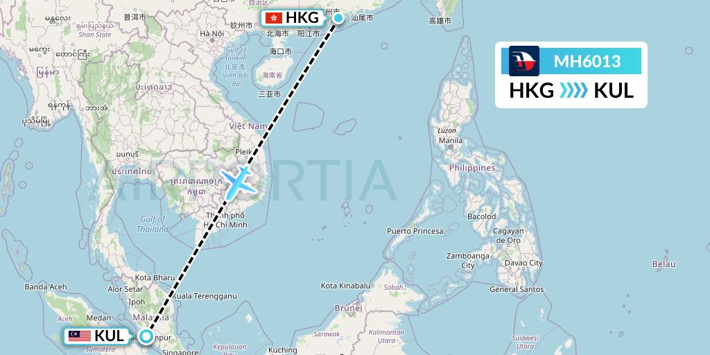 MH6013 Malaysia Airlines Flight Map: Hong Kong to Kuala Lumpur