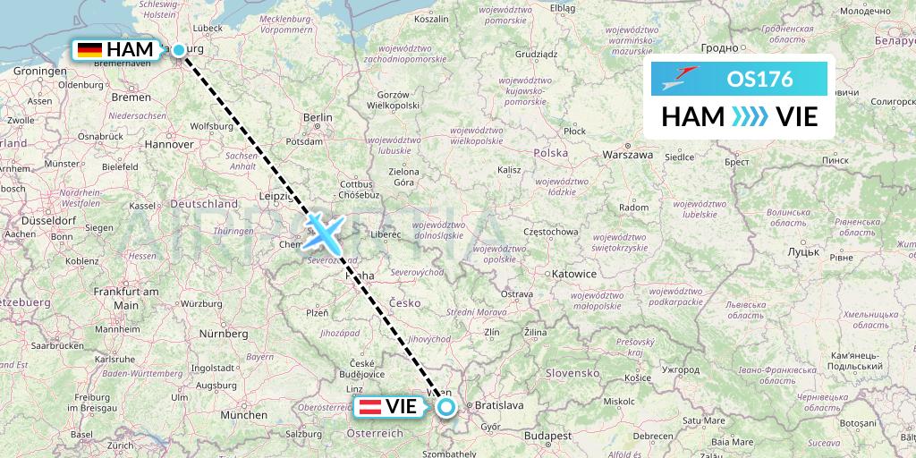 OS176 Austrian Airlines Flight Map: Hamburg to Vienna