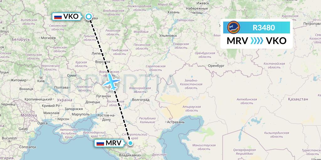 R3480 Yakutia Airlines Flight Map: Mineralnye Vody to Moscow